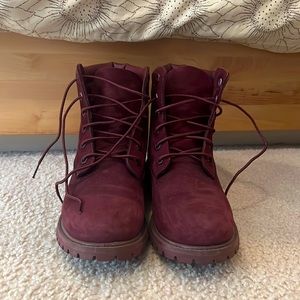 Maroon Suede Timberland boots in Size 8.5